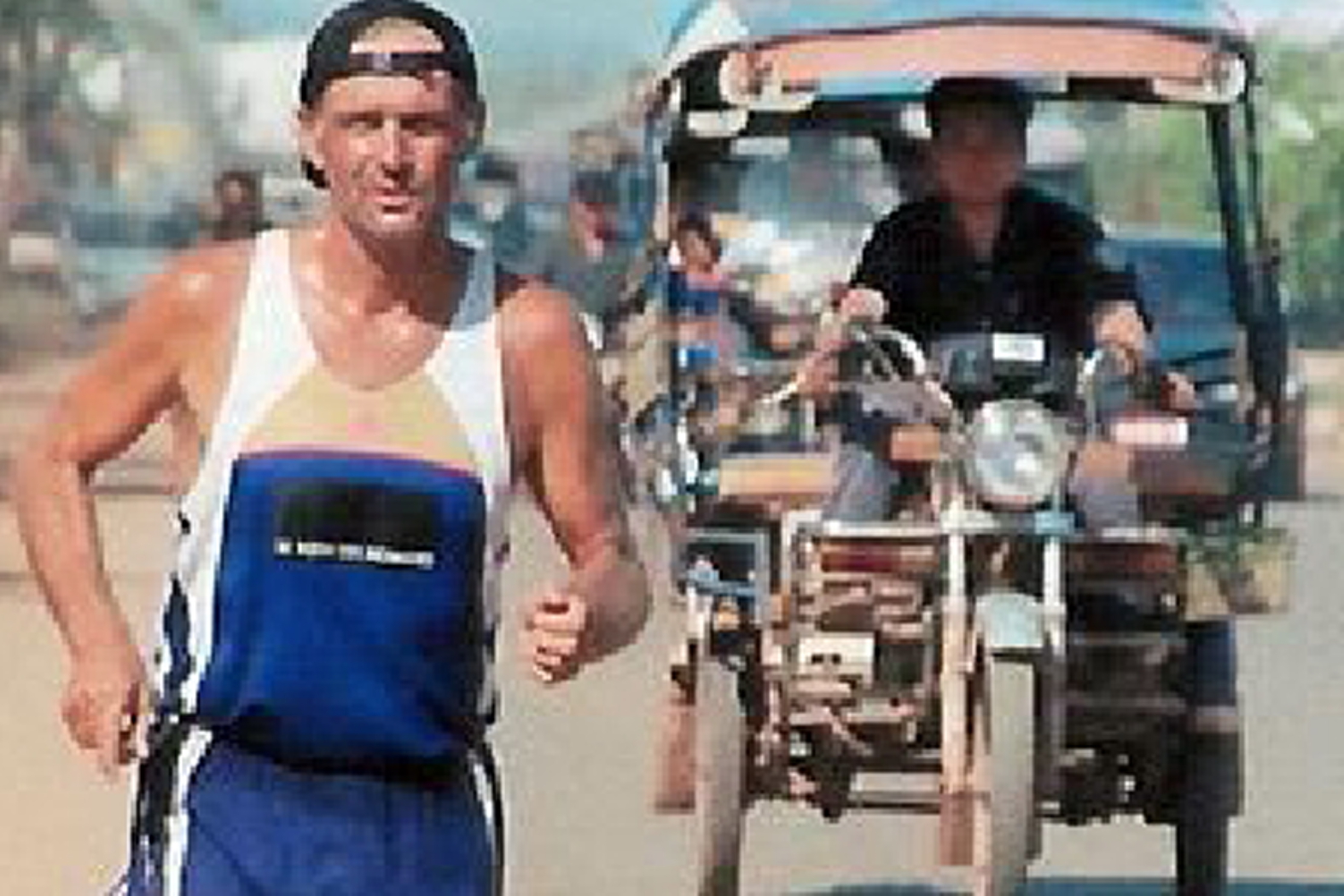 Serge Roetheli followed by his wife on the motorcycle