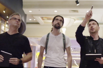 Leviathan's Chad Hutson, Adam Berg, and Jason White brainstorm in the MGM Grand