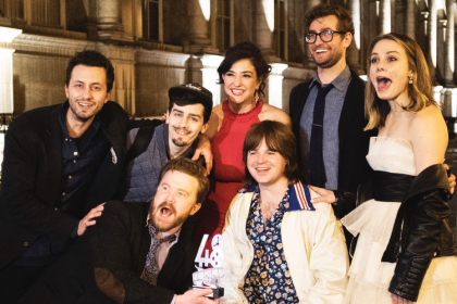 Kalopsia Films at Hotel deVille in Paris (Justin Nico Flocco, Nick Wilson, Kyle Cullerton, Hannah Kopen, Colin Rice, Sam May, Ashley Clark). Photo: Luis Flocco
